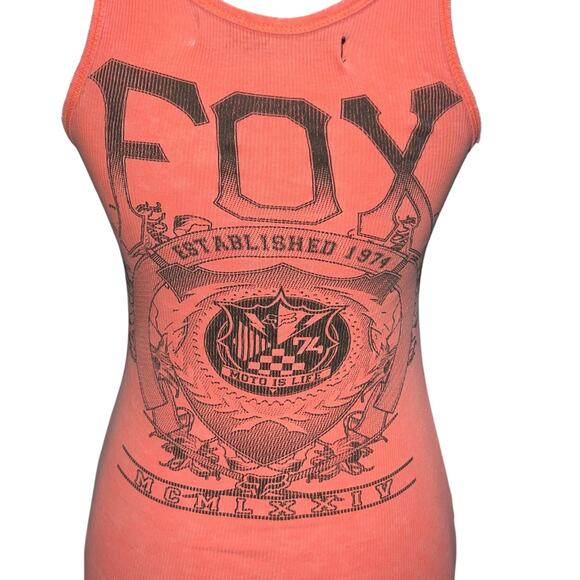 Vintage y2k Women's Peach Ribbed Fox Racing Graphic Cami Tank Top Sz Small - Picture 2 of 7